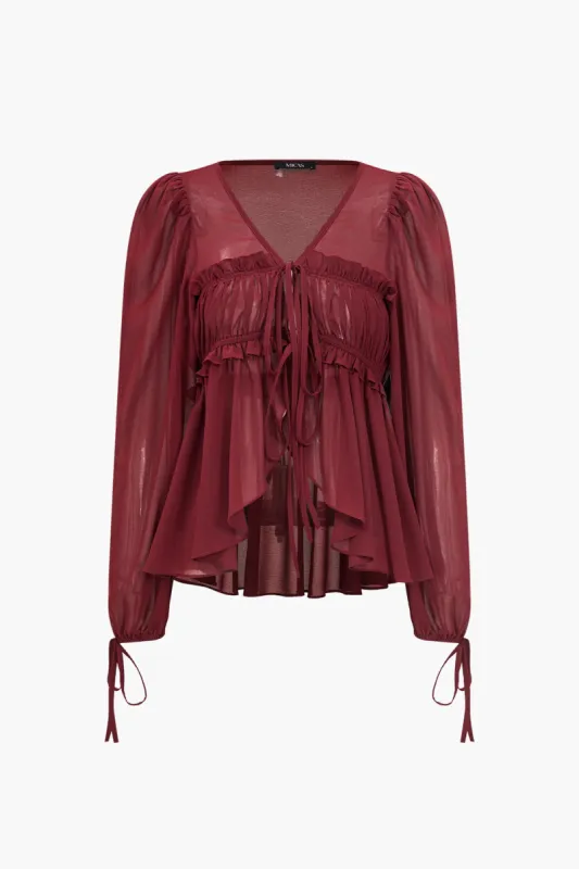 Solid Pleated Tie-Up Long-Sleeve Shirt sold by Micas