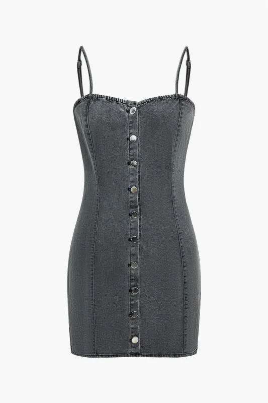 Solid denim -knap slip denim kjole sold by Micas