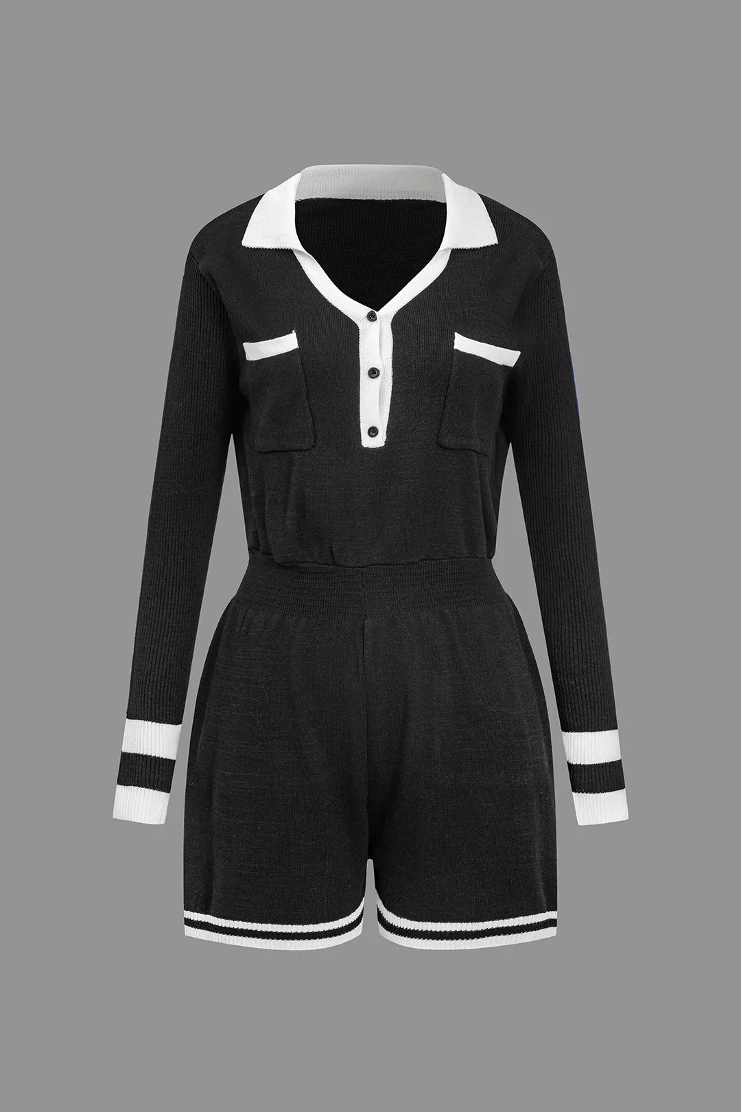 Knit Color Block V-Neck Romper sold by Micas product image thumbnail 2