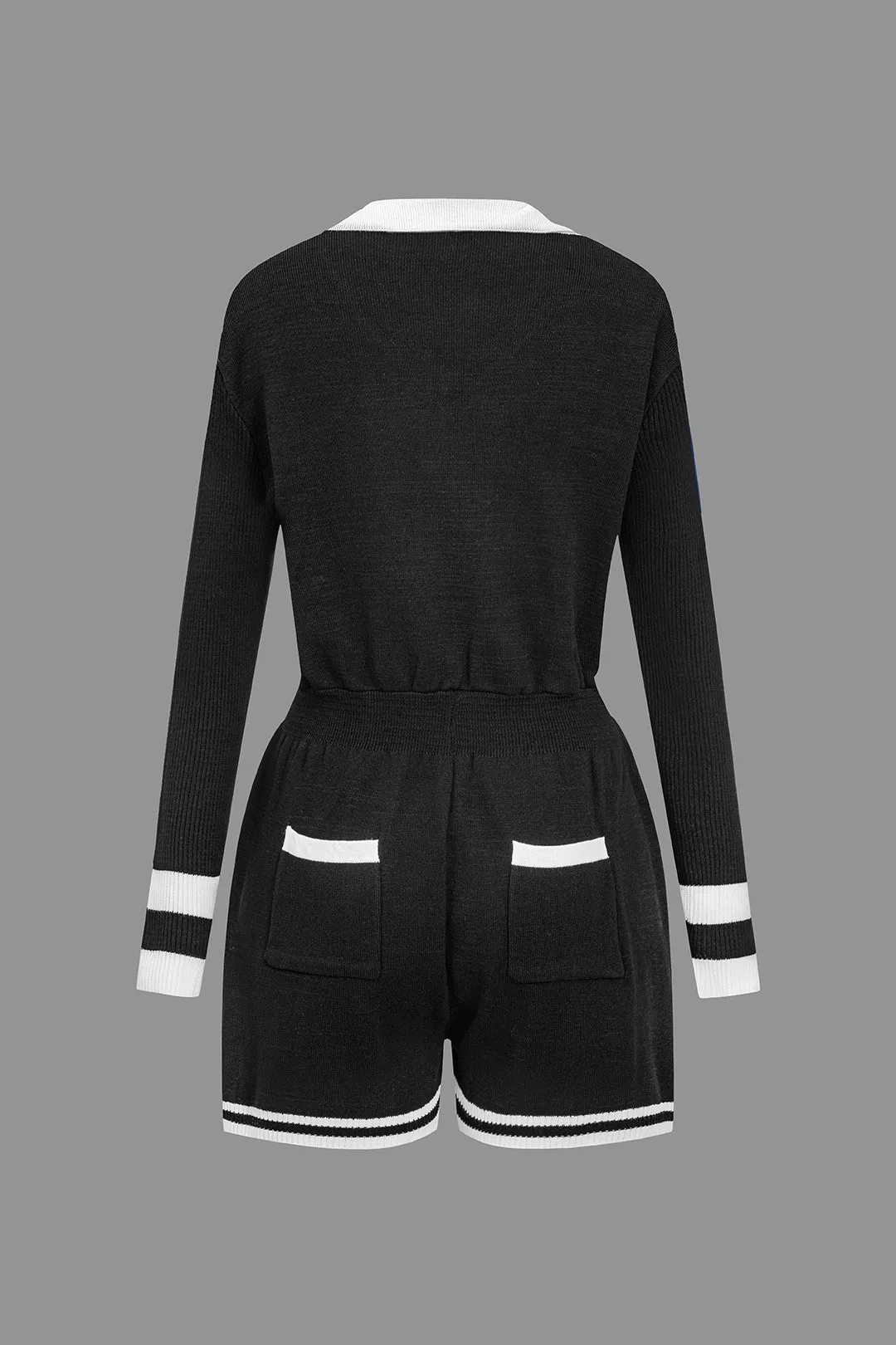 Knit Color Block V-Neck Romper sold by Micas product image thumbnail 3