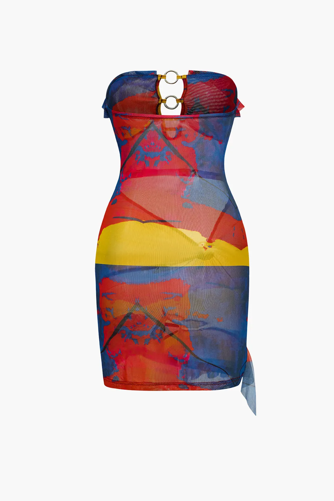 Tie Dye Print Asymmetrical Ruffle Mini Dress sold by Micas product image thumbnail 2