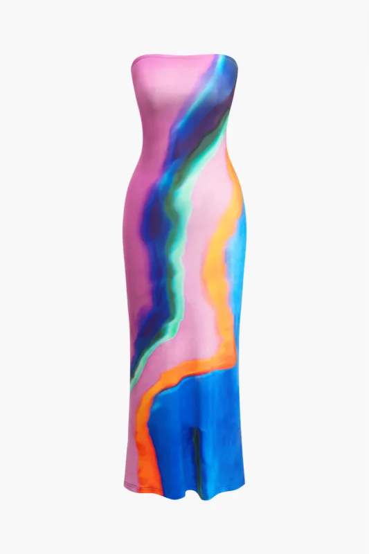 Abstract Print Strapless Midi Dress sold by Micas