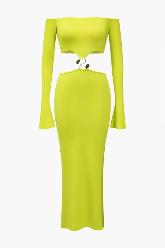 Solid  Cut Out Long Sleeve Slit Maxi Dress sold by Micas