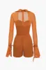 Solid Bell Sleeves Kontrast Mesh Bustier Lynlås Romper sold by Micas