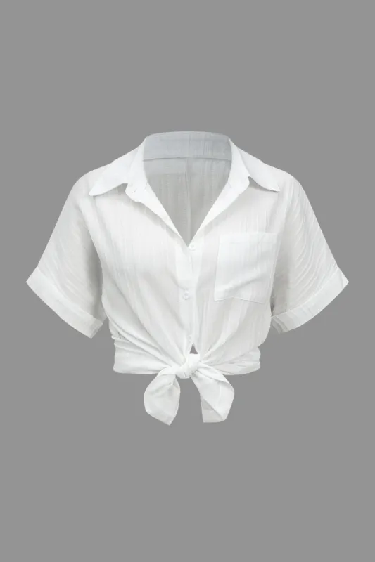 Solid lomme kortærmet skjorte sold by Micas