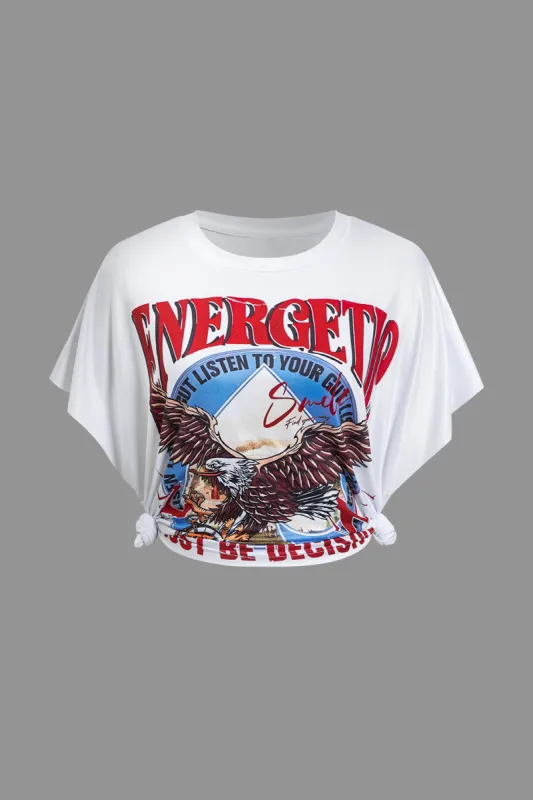 Letter Print rundhalset kortærmet T-shirt sold by Micas