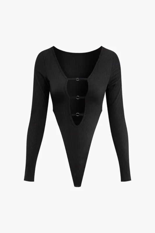 Solid Cut Out Long Sleeve Bodysuit sold by Micas