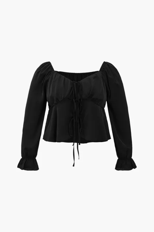 Plus størrelse solid binding langærmet skjorte sold by Micas