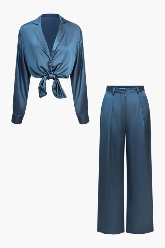 Basic Solid Satin Shirt And Trousers Set sold by Micas