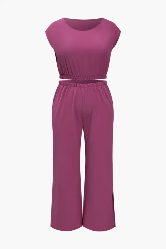 Plus Size Solid Pocket Ankel Split buksesæt sold by Micas