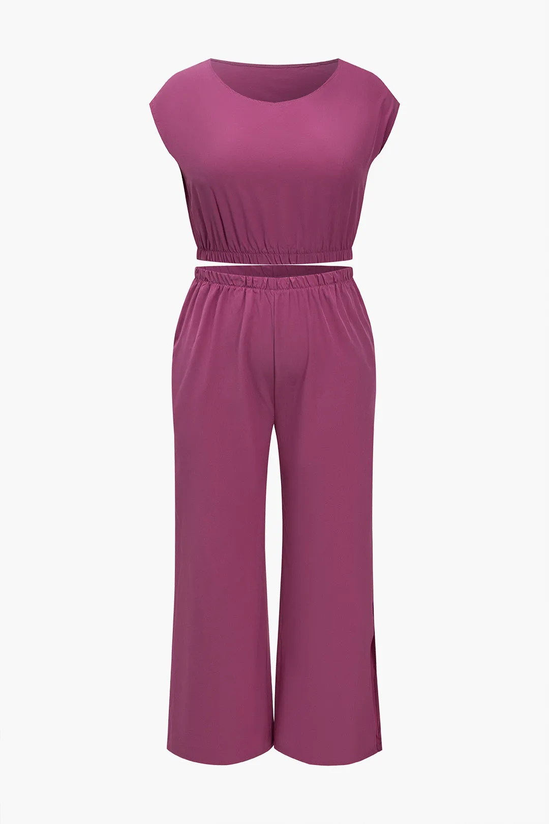Plus Size Solid Pocket Ankel Split buksesæt sold by Micas
