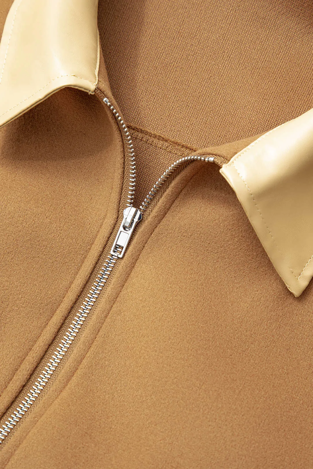 Patchwork læder farveblok lynlåsjakker sold by Micas product image thumbnail 3