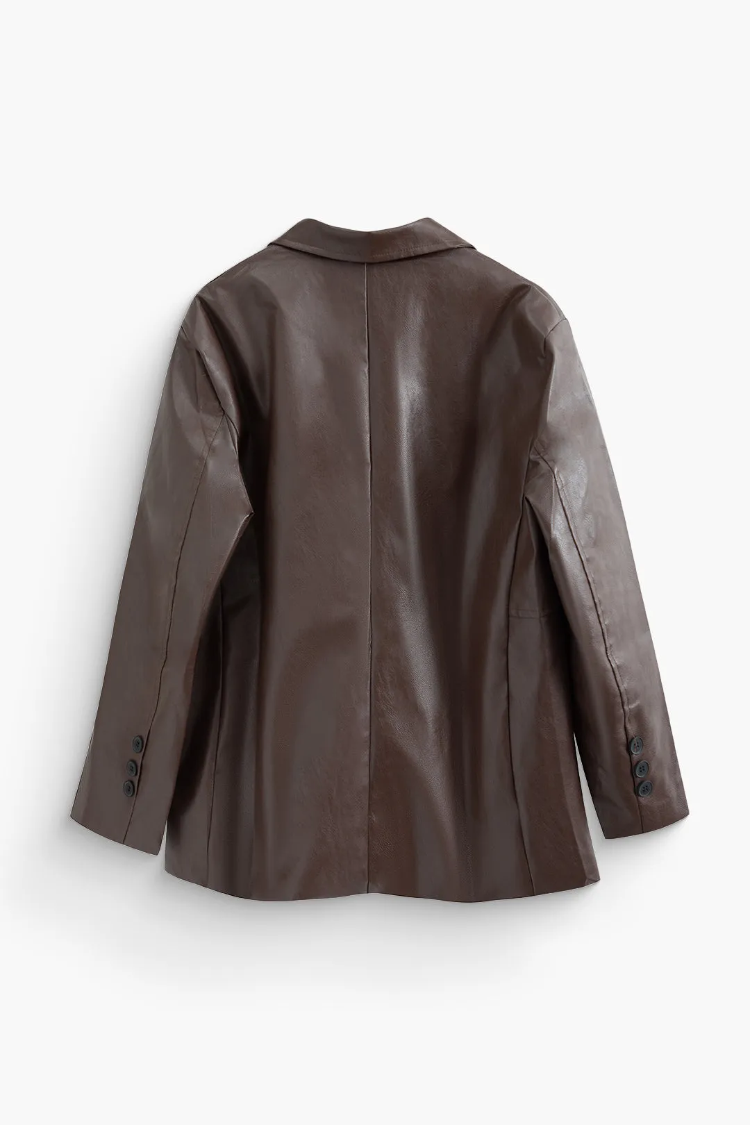 Solid Pu Leather Button Fake Pockets Blazer sold by Micas product image thumbnail 2