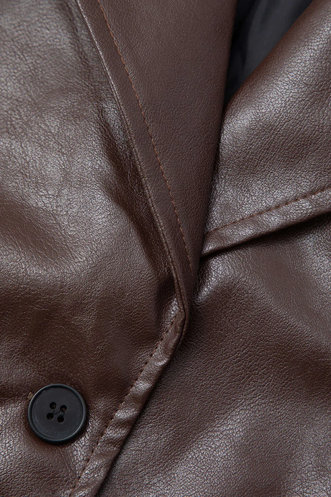 Solid Pu Leather Button Fake Pockets Blazer sold by Micas product image thumbnail 3