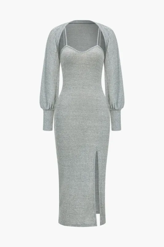 Solid Slit Slip Midi Dress Set sold by Micas