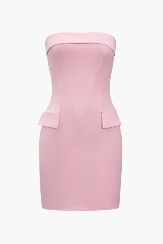 Solid Strapless Fake Pocket Mini Dress sold by Micas