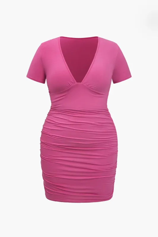 Plus Size Solid Deep V Bodycon Mini Dress sold by Micas