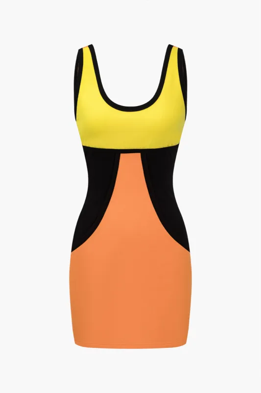 Solid Backless Color Block Mini Dress sold by Micas