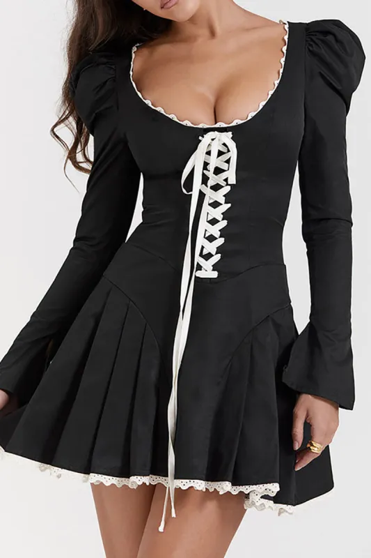 Color Block Scallop Edge Braided Eyelet Mini Dress sold by Micas