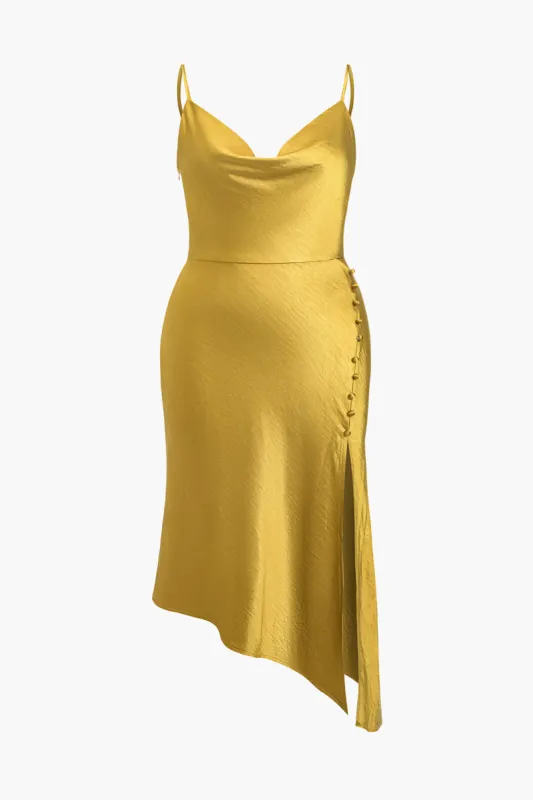 Plus Size Solid Button Draperet Cowl Neck Midi-kjole sold by Micas