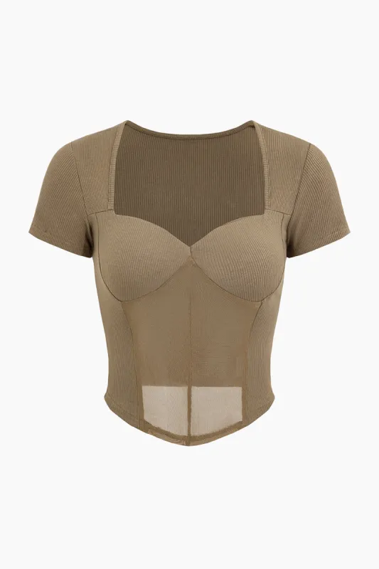 Solid Ribbed Bustier Elastic Short Sleeve T-Shirt sold by Micas
