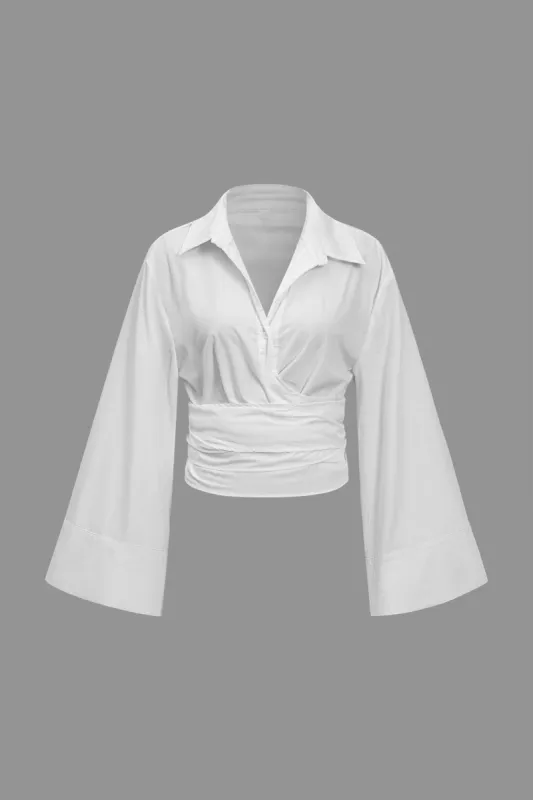 Solid Chiffon Tie Pleated Long-Sleeve Shirt sold by Micas