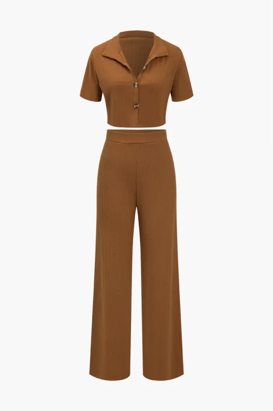 Solid Knit Button Top And Trouser Set sold by Micas