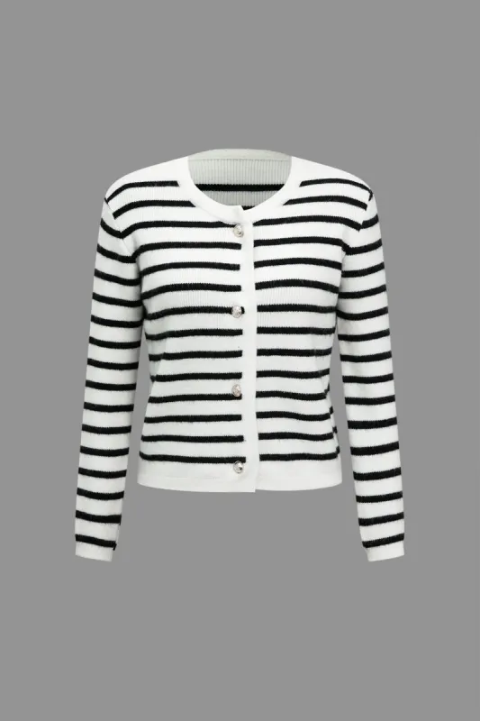 Stripe Print Knit Button Cardigan sold by Micas