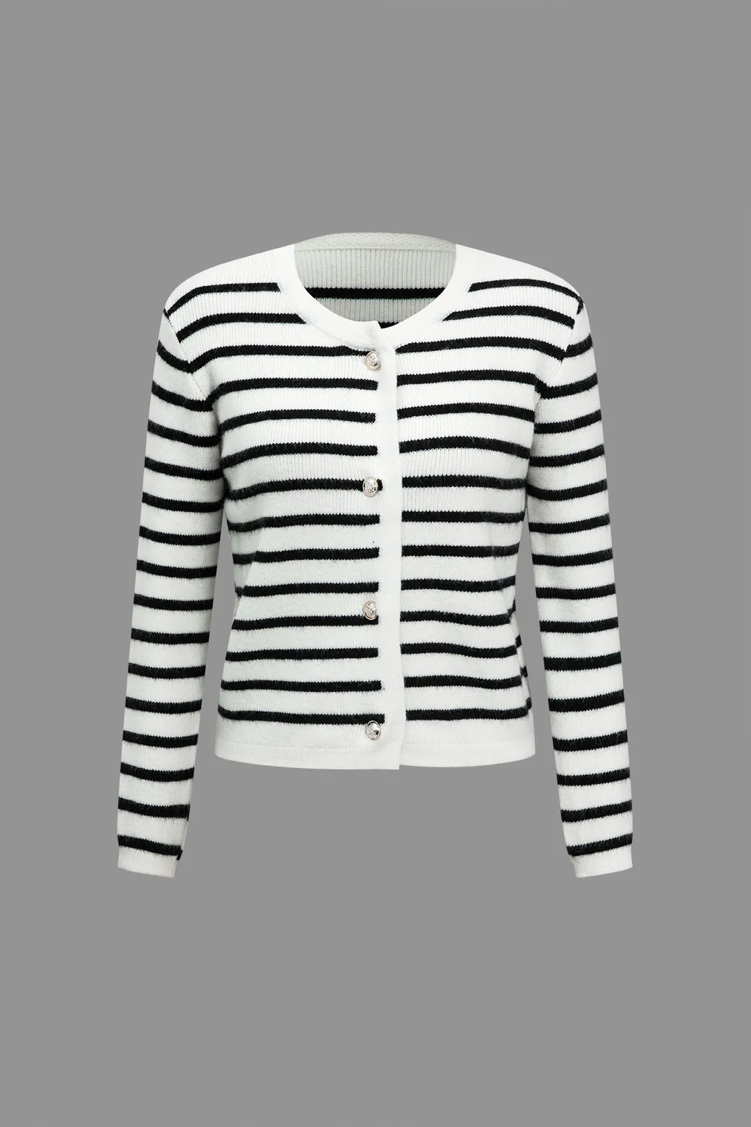 Stripe Print Knit Button Cardigan sold by Micas