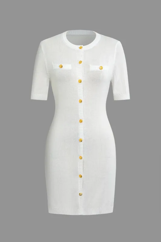 Solid strik Button Up Mini Kjole sold by Micas