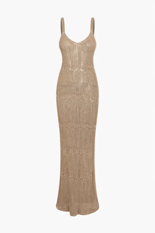 Solid Knit Cut Out Slit Slip Maxikjole sold by Micas