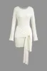 Basic Solid Knit Wrap Knot Mini Dress sold by Micas