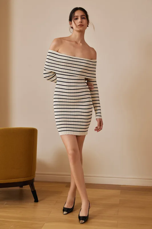 Stripe Print Strik Wrap Off Shoulder Kjole sold by Micas