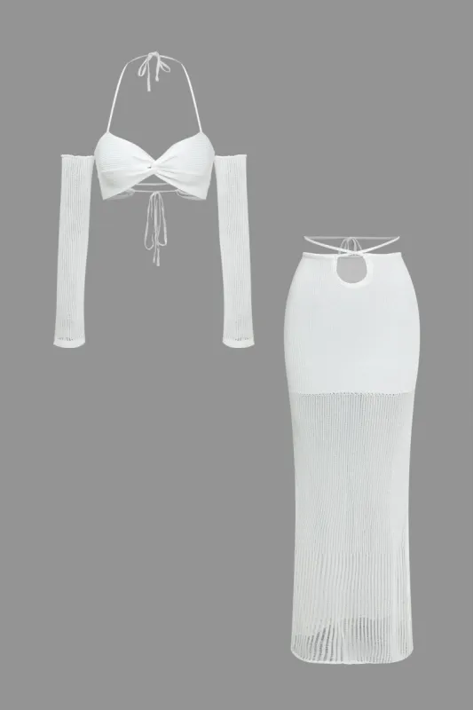Solid Knit Cut Out Backless Tie-Up Set sold by Micas