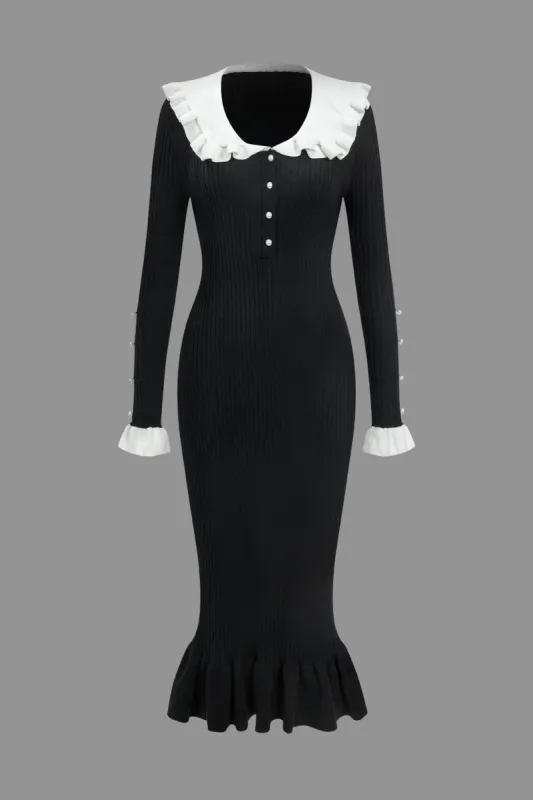 Solid Sweater Color Block Ruffle Dress sold by Micas