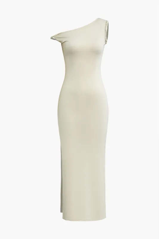 Solid Asymmetrical Twist Knot Midi Dress made by Micas
