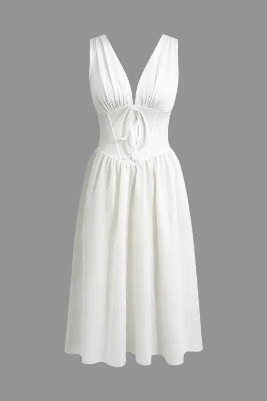 Solid Tie-Up V-neck Midi Dress sold by Micas