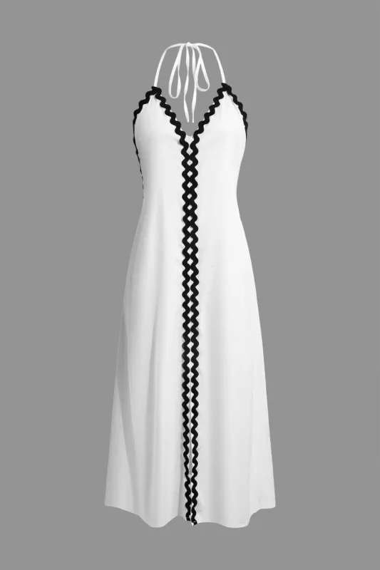 Solid Contrast Binding Backless Maxi Dress sold by Micas