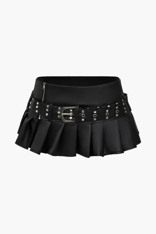 Solid Leather Belted Studded Skirt sold by Micas