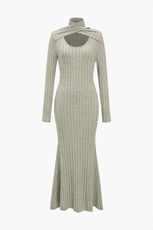 Solid Crossed Cut Out Mock Neck Maxi Dress sold by Micas
