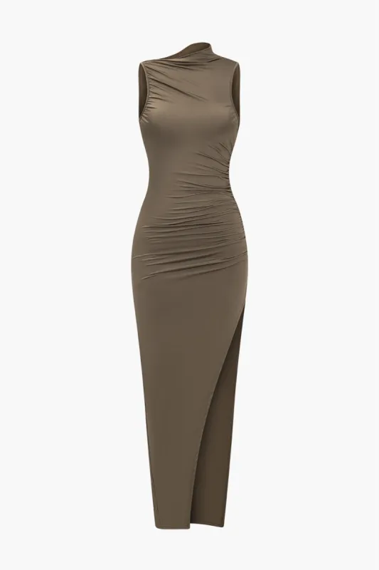 Solid Asymmetrical Slit Maxi Dress sold by Micas