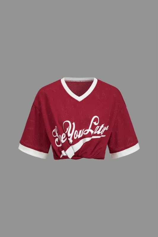 Brevprint udskåret farveblok t-shirt sold by Micas