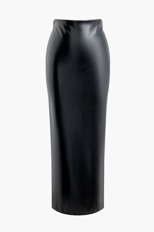 Faux Leather Zipper Skirt sold by Micas