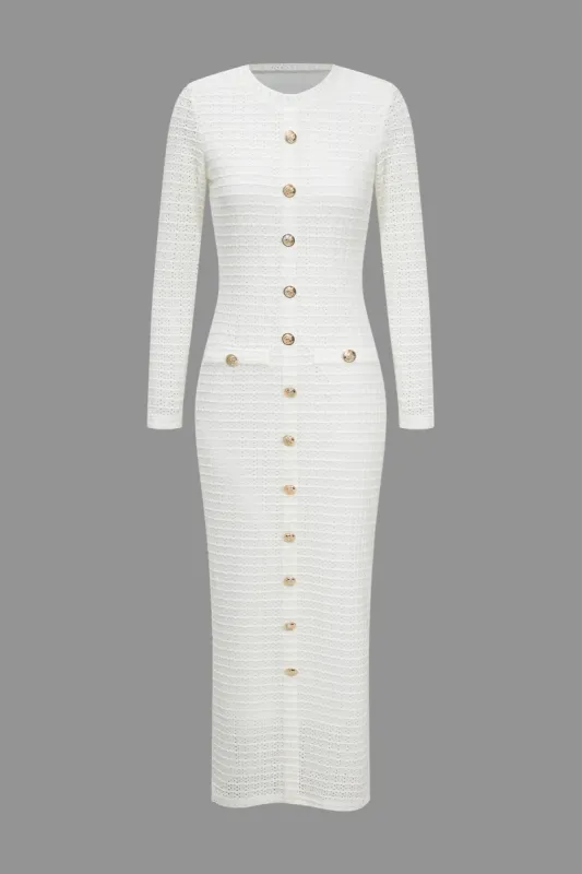 Solid Button Long Sleeve Maxi Dress sold by Micas