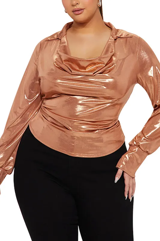 Plus Size Solid Cowl Neck Long-Sleeve Top sold by Micas