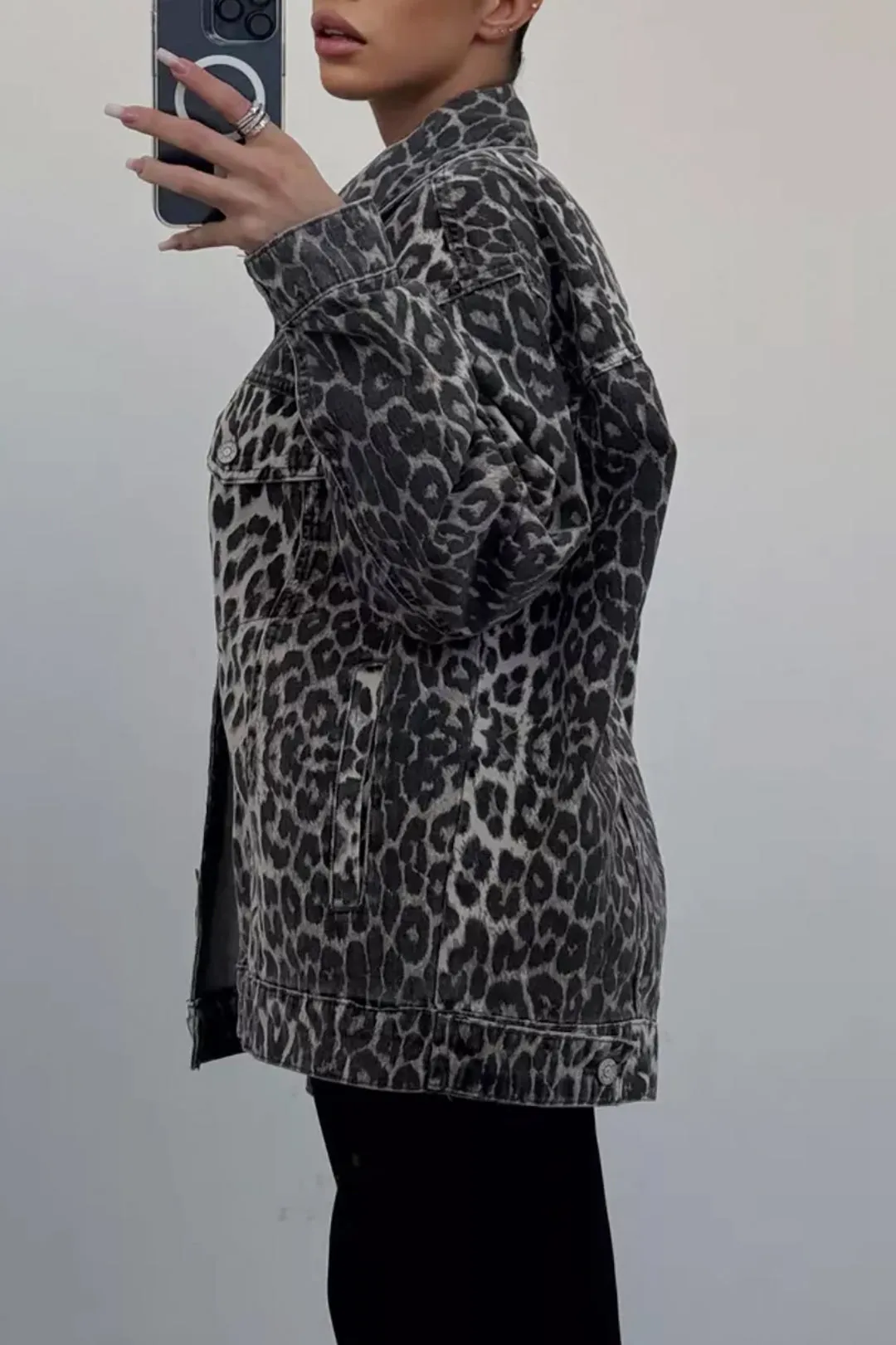 Leopard Print Denim Button Pocket Outerwear sold by Micas product image thumbnail 3