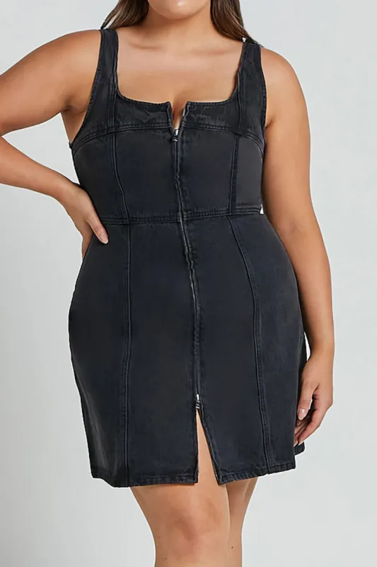 Plus Size Solid Zipper Denim Mini Dress sold by Micas