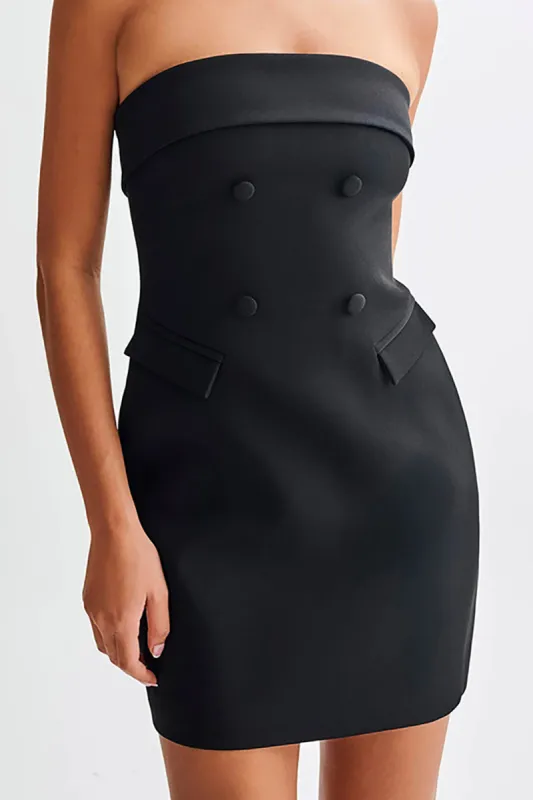 Solid Fake Pocket And Zipper Button Mini Dress sold by Micas
