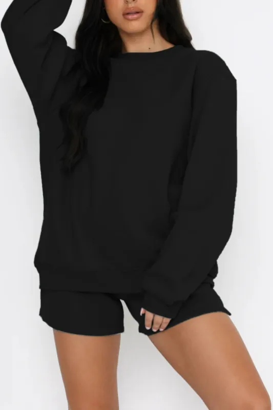 Basic Solid Sweatshirt And Shorts Set sold by Micas