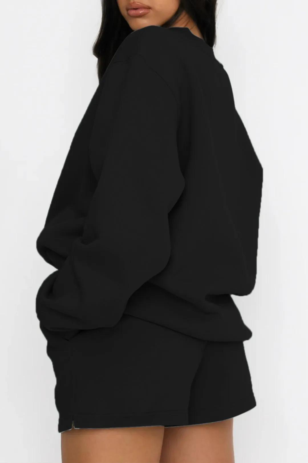 Basic Solid Sweatshirt And Shorts Set sold by Micas product image thumbnail 2